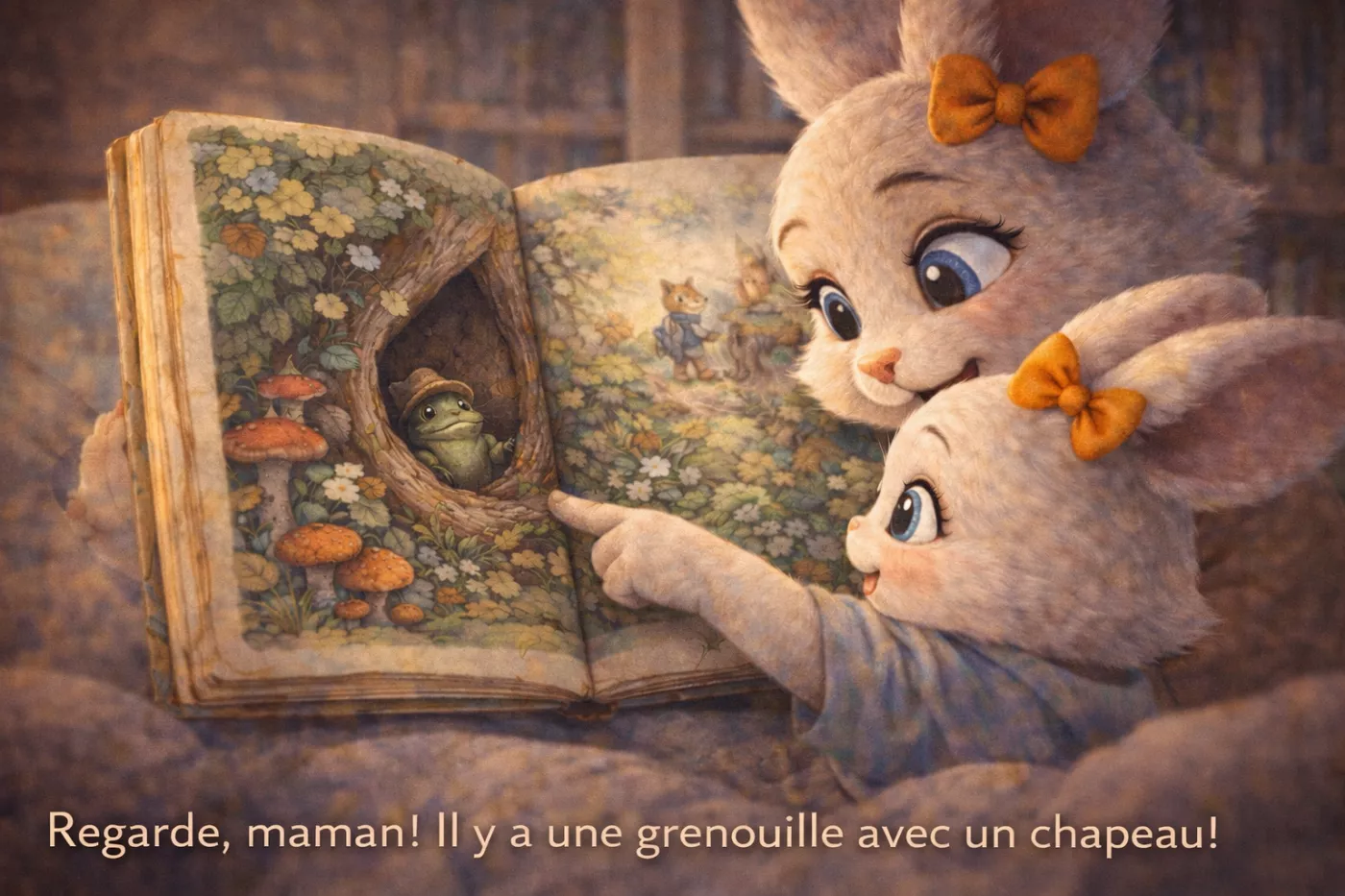 Enfant qui pointe un détail dans une illustration