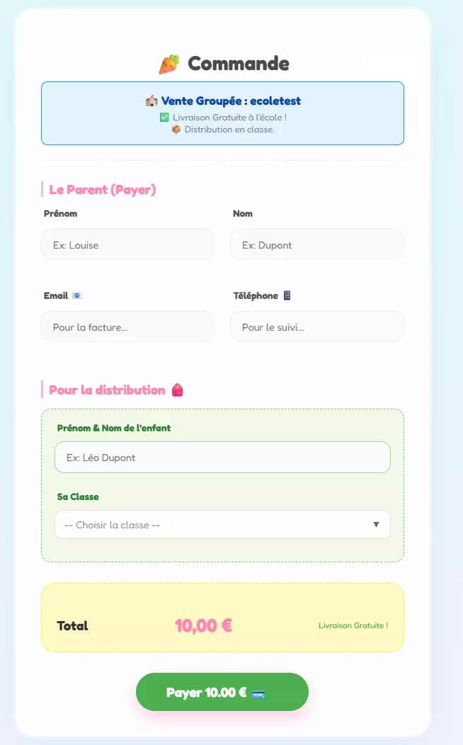 Commandes et paiement en mode École