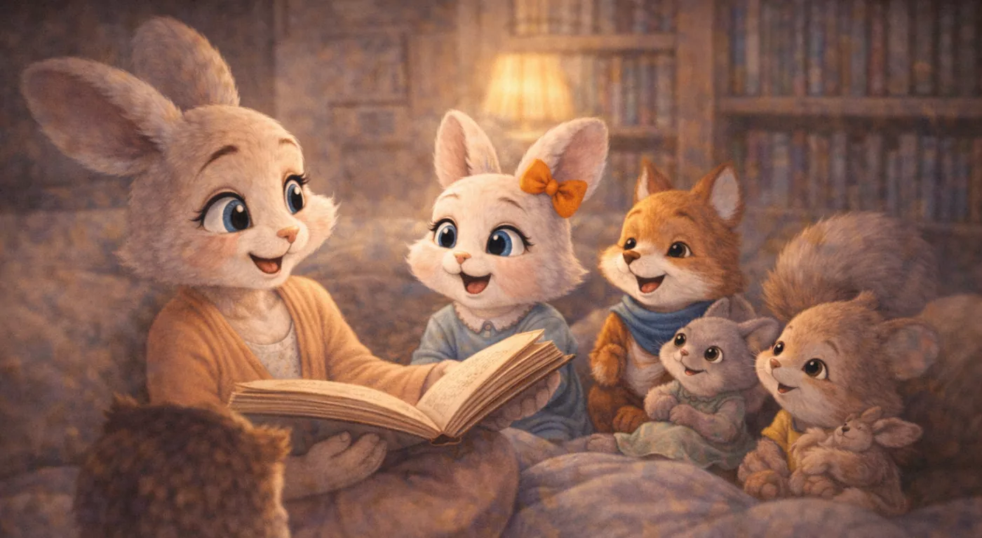 Lecture partagée entre enfants, ambiance calme et joyeuse